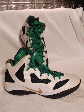 Nike White, Green & Gold High-Top Basketball Sneakers Size 12